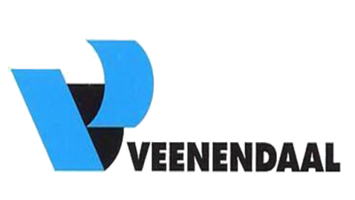 Logo veenendaal zwarte letters en aan de linkerkant een grote blauwe V