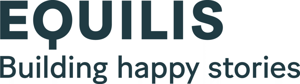 Logo van projectontwikkelaar Equilis zwarte letters Equilis Building happy stories